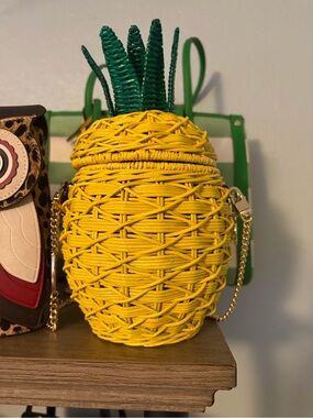 Michael Kors Yellow & Green Pineapple Woven Crossbody Bag